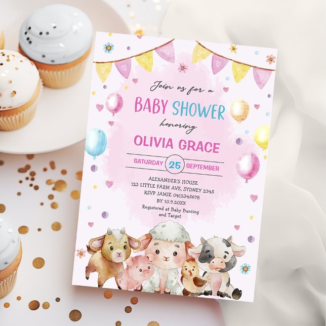 Invitación Granja de animales Globos Barnyard Baby Shower (Subido por el creador)