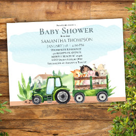 Invitación Granja de animales Green Tractor Boys Baby Shower