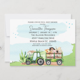 Invitación Granja de animales Green Tractor Boys Baby Shower