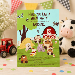 Invitación Granja de animales lindos cumpleaños infantil