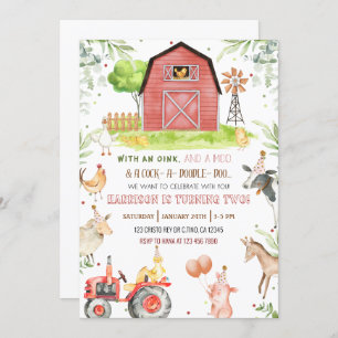 Invitación Granja de animales Niño Inversión de cumpleaños