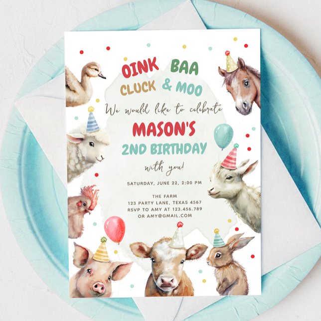 Invitación Granja de animales Niño Red Gingham Barnyard Cumpl (Subido por el creador)