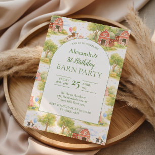 Invitación Granja de Animales Pastel Cumpleaños 1er Cumpleaño