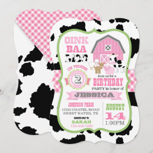 Invitación Granja de animales Piel de vaca Gingham Country Ch