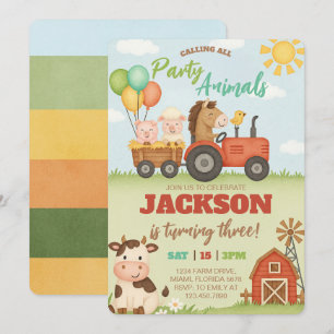 Invitación Granja de Animales Ranch Cumpleaños Infantil