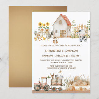 Invitación Granja de animales Tractor Boys Baby Shower