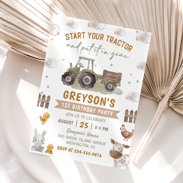 Invitación Granja de animales Tractor niños primer cumpleaños (Subido por el creador)