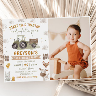 Invitación Granja de animales Tractor niños primera foto de c