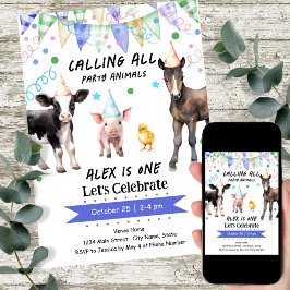 Invitación Granja de Barnyard Animals 1er cumpleaños