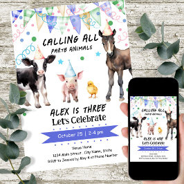 Invitación Granja de Barnyard Animals 3 cumpleaños