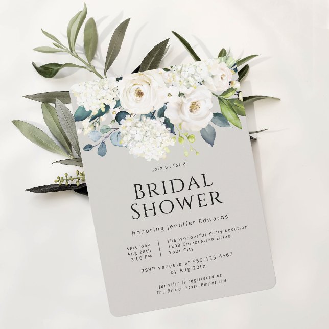Invitación Granja de cabaña Cabaña Blanca Floral Bridal Ducha (Available as printed or paperless digital download!)