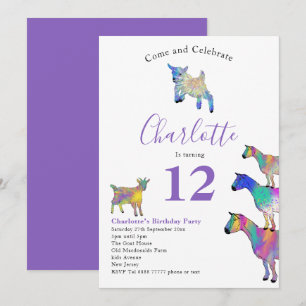 Invitación Granja de Cabras Cumpleaños Animal Partido Púrpura