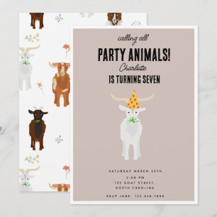 Invitación Granja de Cabras Lindas Animales de Fiesta Tema de