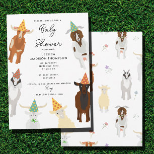 Invitación Granja de cabras lindas, fiesta de animales, baby 
