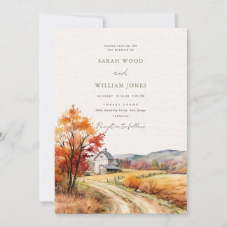 Invitación Granja de caída rústica con Boda de impresión de l