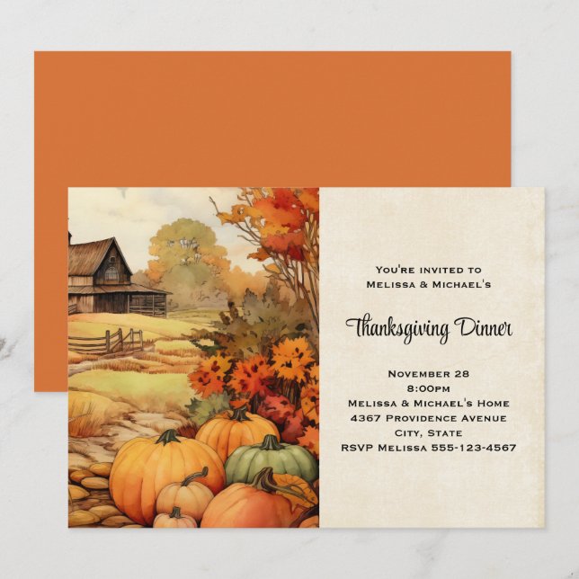 Invitación Granja de calabaza cosecha cosecha Acción de Graci (Anverso / Reverso)