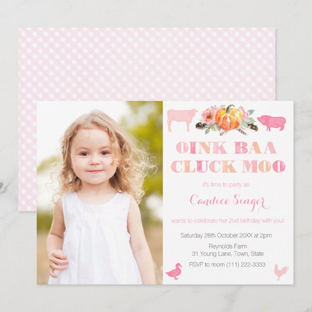 Invitación Granja de calabaza o fiesta de cumpleaños del Chic (Anverso / Reverso)