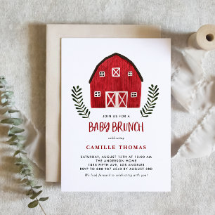 Invitación Granja de Casa de Campo de Barn Rojo Acuarela Brun