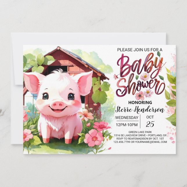 Invitación Granja de cerditos rosados Baby Shower (Anverso)