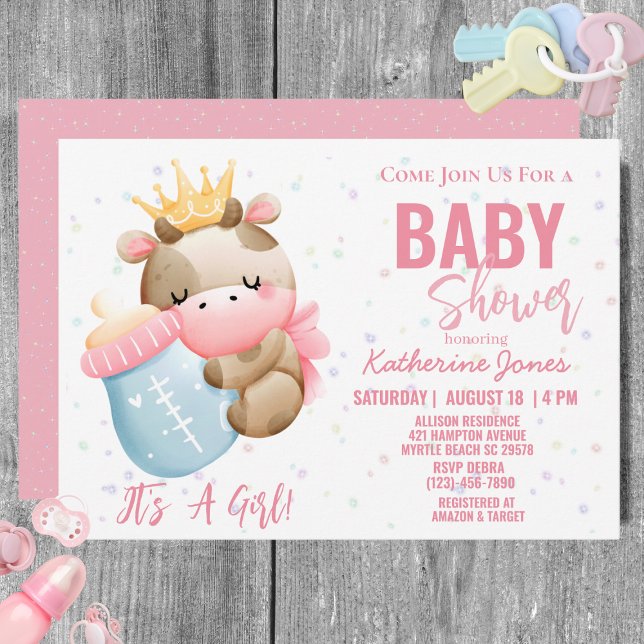Invitación Granja de Chica rosa Baby Shower de vaca (Subido por el creador)