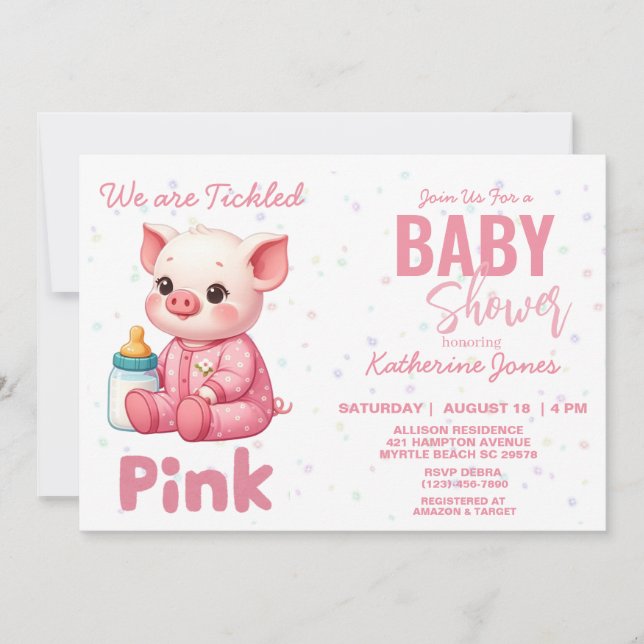 Invitación Granja de Chica rosa de Baby Shower para cerdos (Anverso)