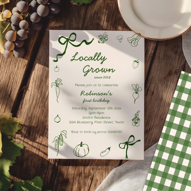 Invitación Granja de cosecha local de mano primera cumpleaños (Subido por el creador)