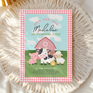 Invitación Granja de cuadros para niñas Cumpleaños 2 años