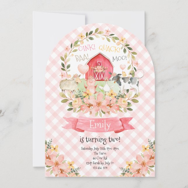 Invitación Granja de cumpleaños 2º de Baa OinkQuack Moo (Anverso)