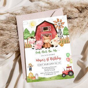 Invitación Granja de Cumpleaños Animales Oink Baa Quack Moo