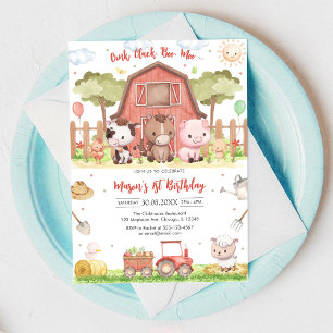 Invitación Granja de Cumpleaños Animales Oink Baa Quack Moo