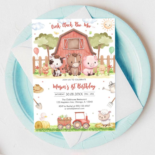 Invitación Granja de Cumpleaños Animales Oink Baa Quack Moo (Subido por el creador)