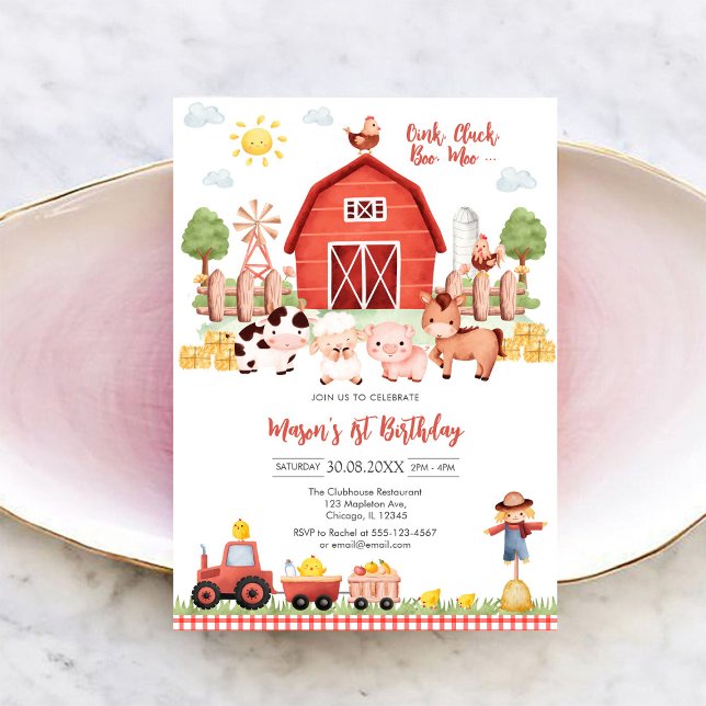 Invitación Granja de Cumpleaños de Animales Oink Baa Quack Mo (Subido por el creador)