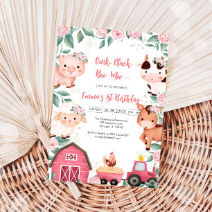 Invitación Granja de Cumpleaños de Animales Oink Baa Quack Mo