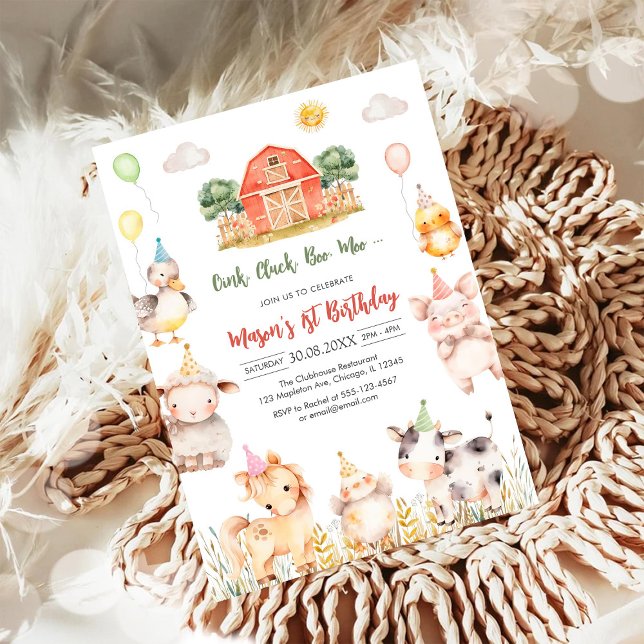 Invitación Granja de Cumpleaños de Animales Oink Baa Quack Mo (Subido por el creador)