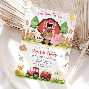 Invitación Granja de Cumpleaños de Animales Oink Baa Quack Mo