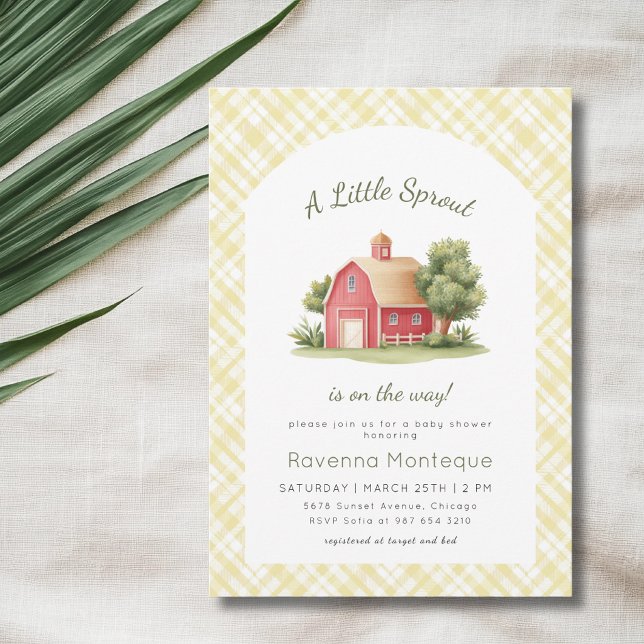 Invitación Granja de Gingham Amarillo Fiesta de Bebé Little S (Subido por el creador)