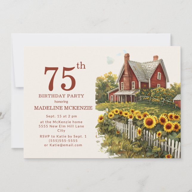 Invitación Granja de Girasoles Cumpleaños 75  (Anverso)