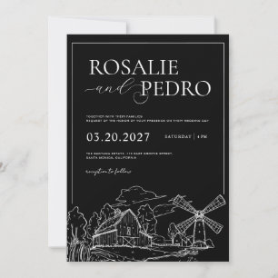 Invitación Granja de granero arte lineal boda elegante rústic