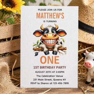 Invitación Granja de la Vaca Loca Lindo Tema de Cumpleaños nú