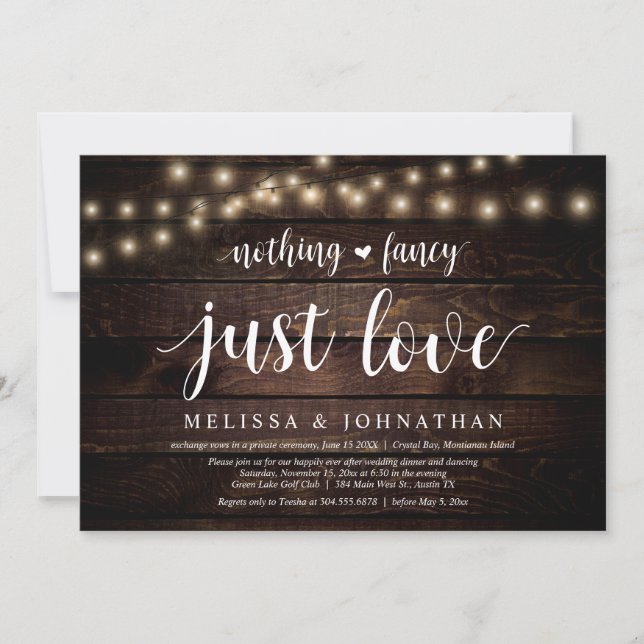 Invitación Granja de luces de cadena, Fiesta de cena de Boda  (Anverso)
