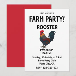 Invitación Granja de Mascotas Gallo Me Despierto Temprano Gal