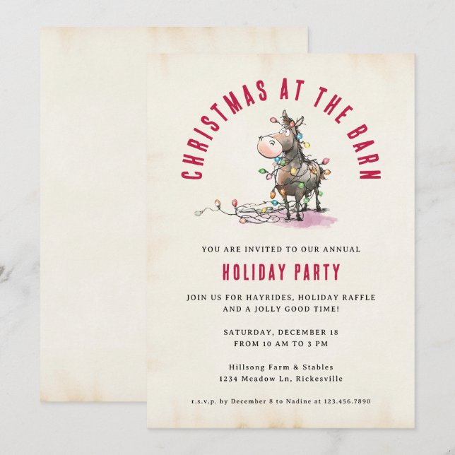 Invitación Granja de Navidad Rancho Caballo Poni Divertido (Anverso / Reverso)
