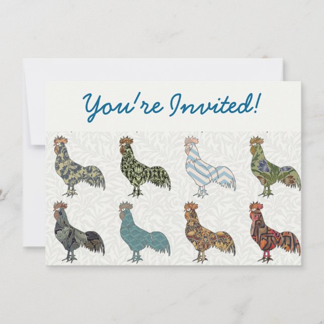 Invitación Granja de patrón colorido de gallo de pollo (Anverso)