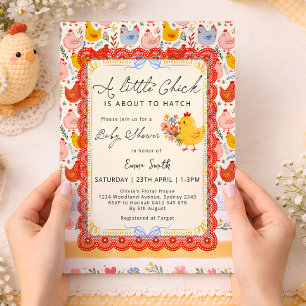 Invitación Granja de pollito pequeño Ducha de bebé para niña