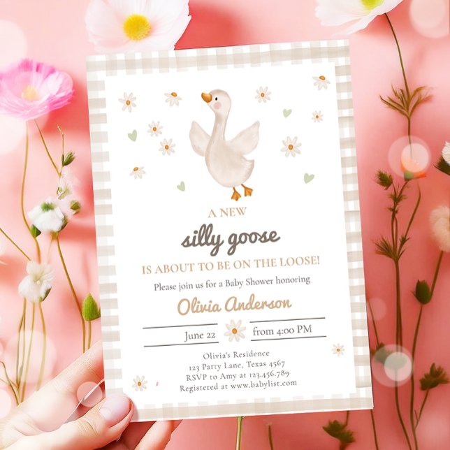 Invitación Granja de primavera de Silly Goose Daisy Gingham B (Subido por el creador)