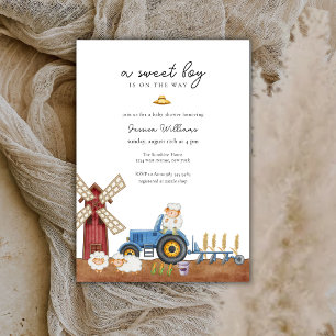 Invitación Granja de Tractor Azul Cumpleaños de Oveja Animale