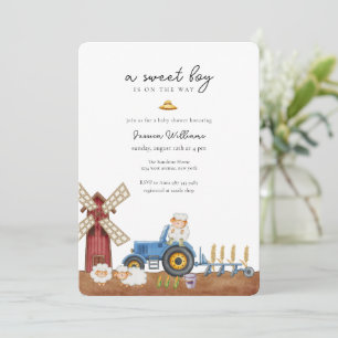Invitación Granja de Tractor Azul Cumpleaños de Oveja Animale