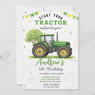 Invitación Granja de Tractor Verde de Cumpleaños Personalizad