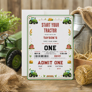 Invitación Granja de Tractor Verde Rústico Cumpleaños 1º