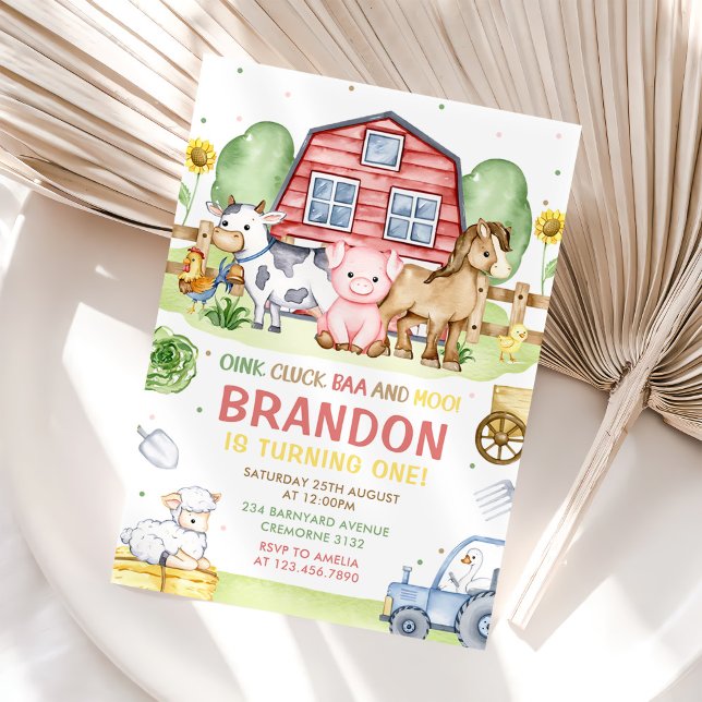 Invitación Granja de tractores Animales Oink Baa Moo 1er cump (Subido por el creador)